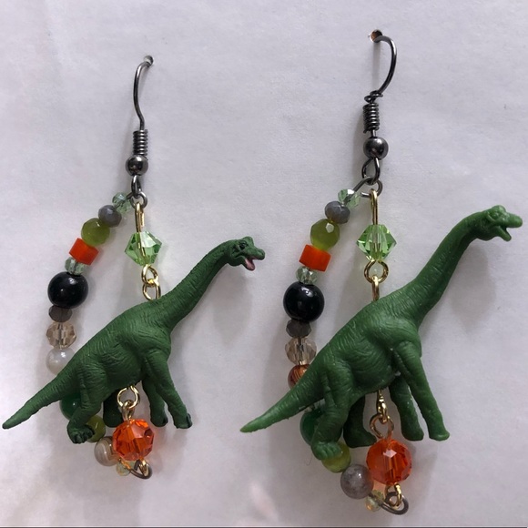 nicevsnaughty Jewelry - Brontosaurus Dino green mini stone earrings tiny prehistoric Jurassic park
